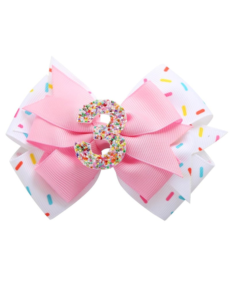 Fancheer Birthday Hair Bow for Baby Girls 1 2 3 4 5 6 Years Sprinkle Decorations Confetti Ice Cream Party Pink Hair Accessories for 3rd Birthday - Image 1